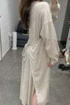 BASERANGE Waist-Drawstring Long Sleeve Dress DRSH Collection Portugal BAS-DRSH-CH-WI22-MIHUI Beige Gray